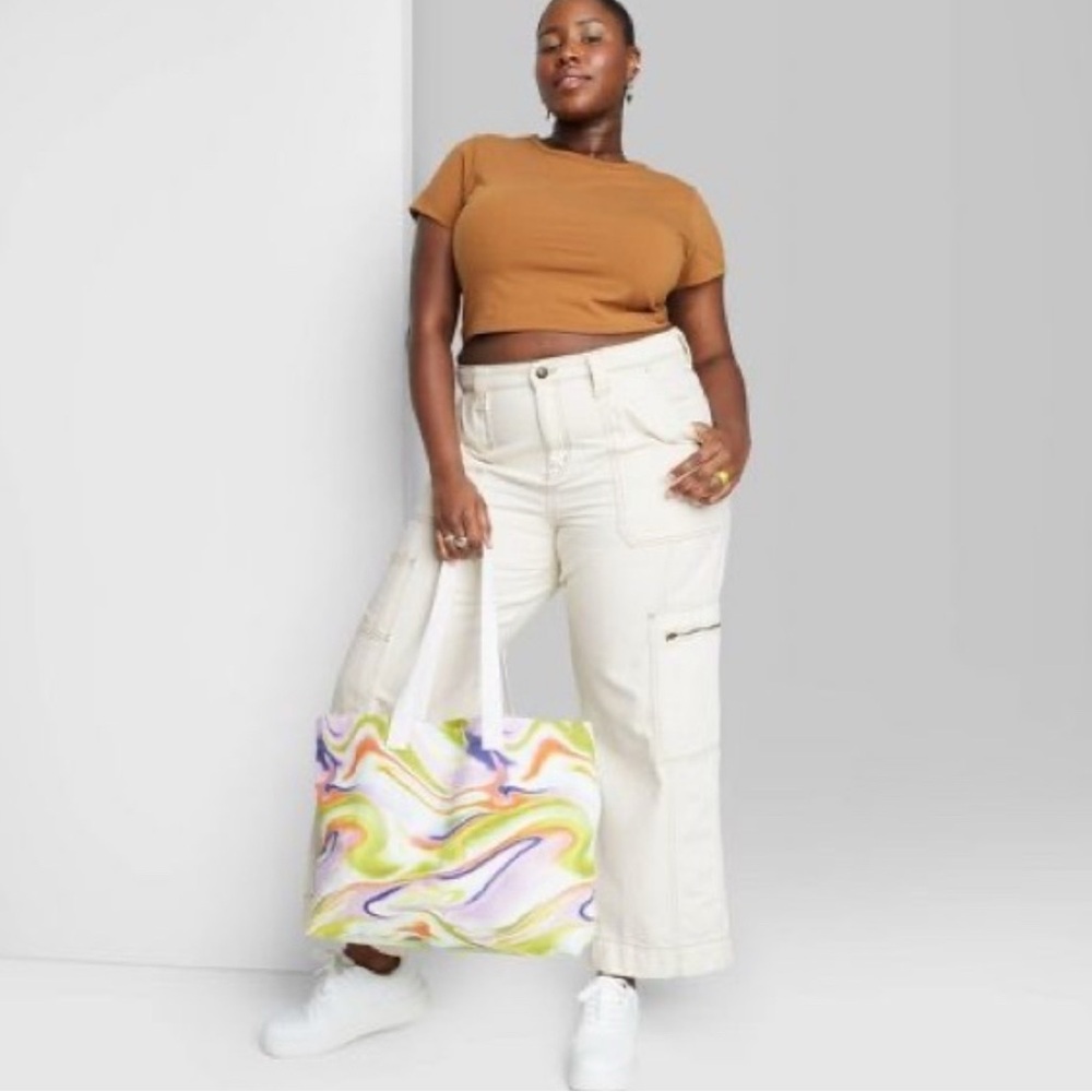 Wild Fable NWT High Rise Wide Leg Cargo Jeans Pants Cream 16/R
